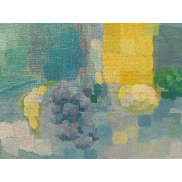 Blue Vintage Original Pixelated Botanical Still Life Painting Framed For Sale - Image 8 of 10