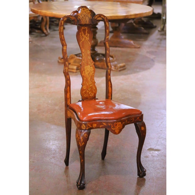 Late 19th Century 19th C. Dutch Baroque Walnut Inlaid Dining Chairs With Leather Seats, Set of 10 For Sale - Image 5 of 12