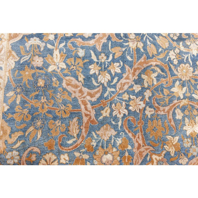 Green Authentic Persian Kirman Green Blue Brown Handmade Wool Rug For Sale - Image 8 of 10