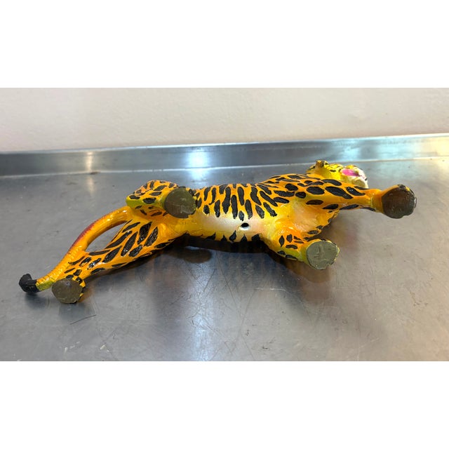 1960s Hand-Painted Cast Iron Tiger Figurine For Sale - Image 5 of 5