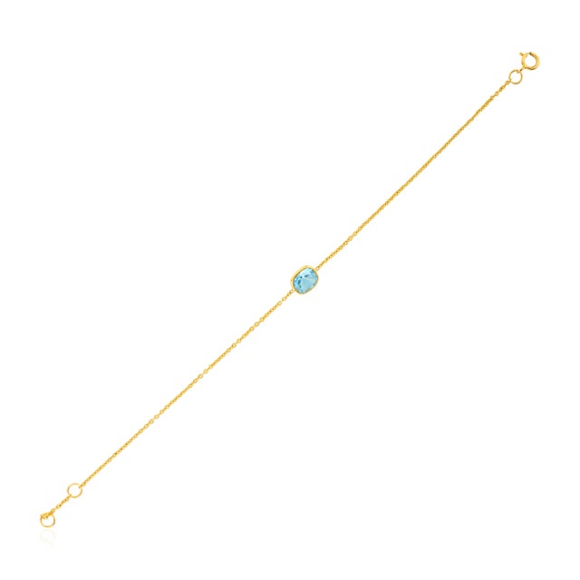 Modern Solitaire Bezel Set Blue Topaz 14k Gold Chain Bracelet For Sale - Image 3 of 10