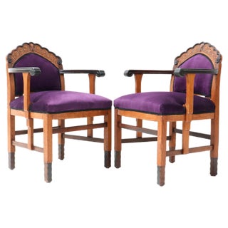 Set of Art Deco Amsterdamse School Armchairs in Oak, 1920s For Sale