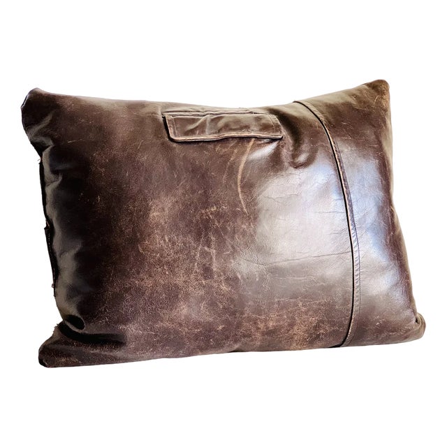 Vintage Brown Leather Cushion For Sale