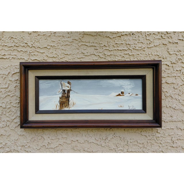 1980s Oil Painting - Mailbox in Snow Country Scene For Sale - Image 9 of 9
