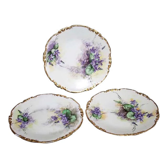 Hand Painted Limoges Dessert Plates - Set of 3 For Sale