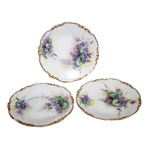 Hand Painted Limoges Dessert Plates - Set of 3