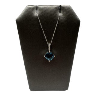 Topaz & Diamond Necklace in 10kt White Gold – London Blue, 18in, New For Sale