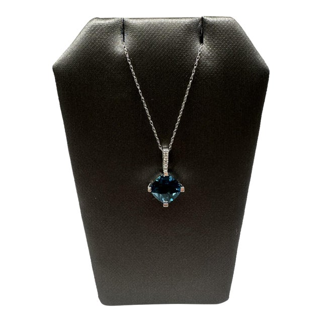 Topaz & Diamond Necklace in 10kt White Gold – London Blue, 18in, New For Sale