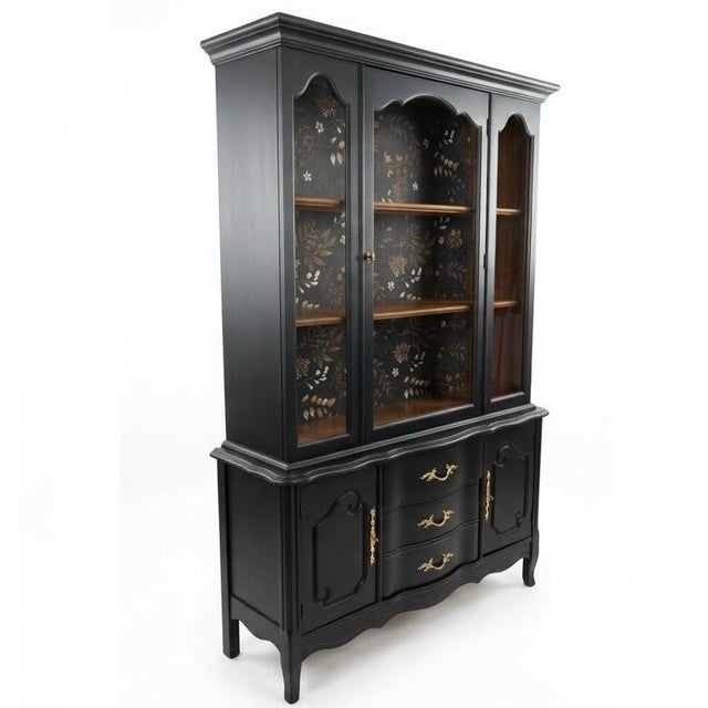 Vintage French Provincial China Hutch & Bar Cabinet by Bassett Furniture Company Gracefully proportioned and impeccably...