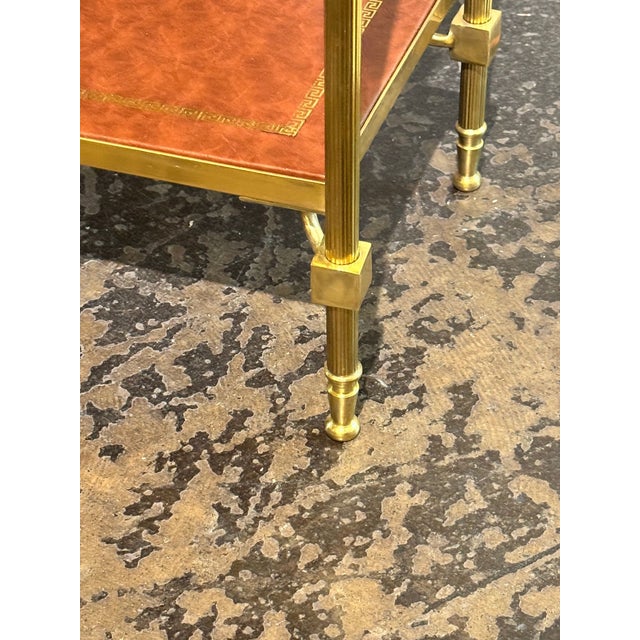 Early 21st Century Pair of Italian Bagues Style Brass and Leather Side Tables For Sale - Image 5 of 9