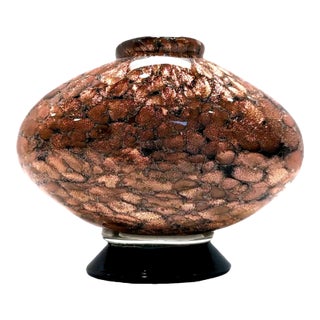 Dale Tiffany Hand Blown Art Glass Vase Brown Copper Gold Speckle Sparkle Oval 5" For Sale
