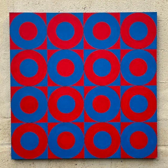 Late 20th Century Vintage Boho Abstract Geometric Oil on Canvas For Sale - Image 5 of 5