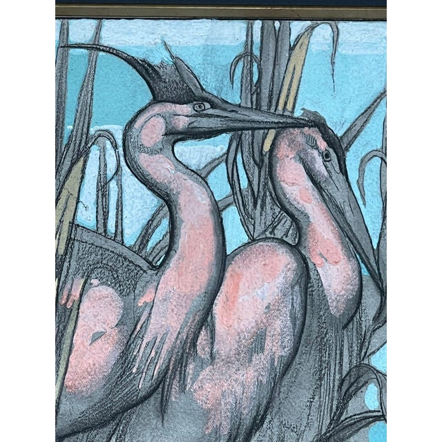Paul Jouve, The Two Herons, 20th Century, Mixed Media, in Good conditions. Designed 1920 to 1949 I have official proof of...