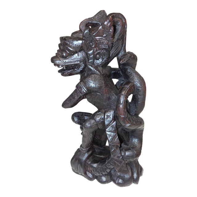 Mid-Century Balinese Macassar Ebony Garuda and Naga Combat Sculpture (Mas, Bali) For Sale