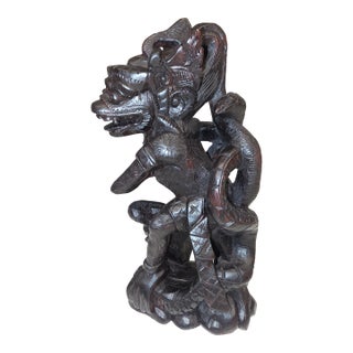 Vintage Balinese Modernist Macassar Ebony Hanuman Carving – 10-Inch Monkey King Fighting the Naga Serpent For Sale