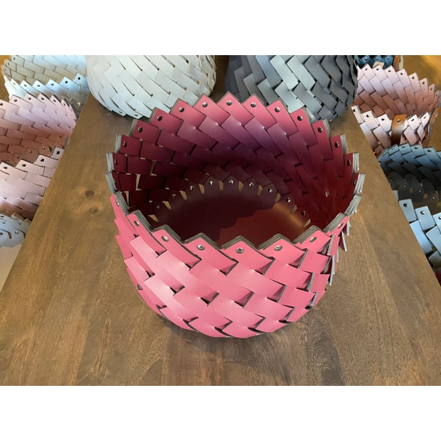 Modern Medium Braided Basket Burgandy For Sale - Image 3 of 5