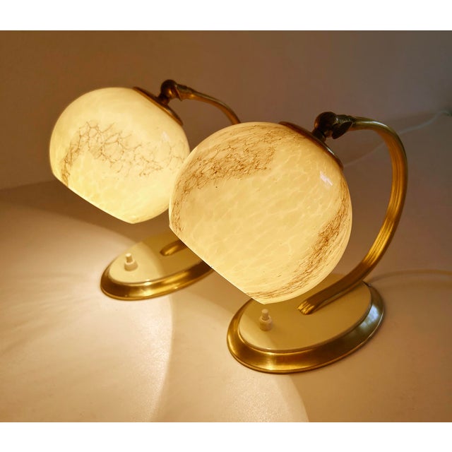 Art Deco Table Lamps in Brass and Glass, Set of 2 For Sale - Image 4 of 16