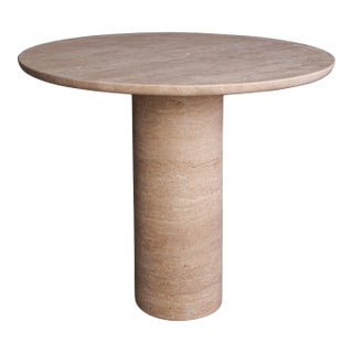 Bullet Leg Travertine Round Dining Table 35.4" For Sale
