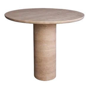 Bullet Leg Travertine Round Dining Table 35.4"
