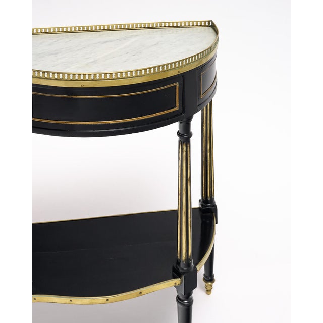 Late 18th Century French Louis XVI Ebonized Mahogany Demi-Lune Console With Carrara Marble, Circa 1790 For Sale - Image 5 of 9