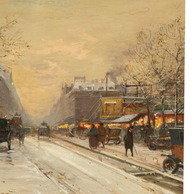 French Impressionist Painting Winter Landscape Scene "Foire De Montmartre" Paris by Eugene Galien-Laloue, 1900 For Sale - Image 10 of 12