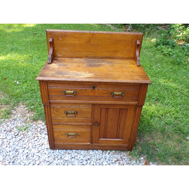 Antique Oak Chest Commode Washstand Dry Sink Country Farmhouse Cabinet Dresser For Sale - Image 13 of 15
