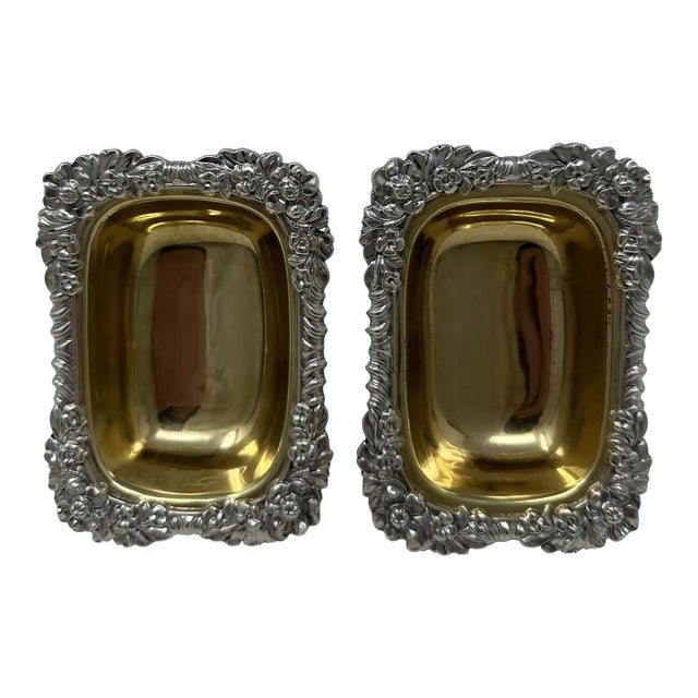 Antique Georgian Sterling Silver Gilt Pair Salts Cellars 1817 Kirby Waterhouse For Sale