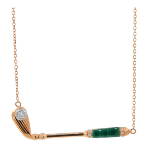 Diamond Malachite Golf Club Birdie Charm 18 Karat Yellow Gold Necklace Pendant
