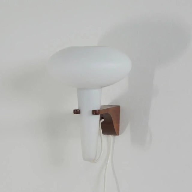 Mushroom Wall Lamp in Teak and White Glass from Artimeta, 1960s For Sale - Image 10 of 12