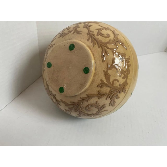 Vintage Majolica Style Ceramic Vase With Floral White Iris Relief For Sale - Image 9 of 11