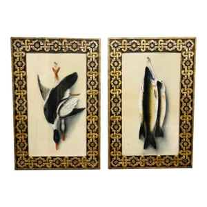 Pair, Museum Quality Framed 19th Century Trompe l'Oeil Pastel Drawings