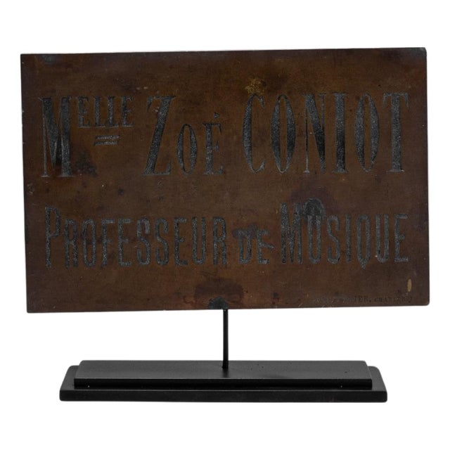 20th Century Belgian Music Professor Brass Sign on Stand For Sale