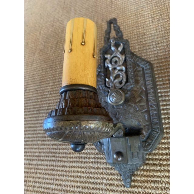 Art Deco Wall Sconces in Mixed Cast Iron and Brass With Original Old Paint Patina ( 2 Pr Available) For Sale - Image 12 of 13