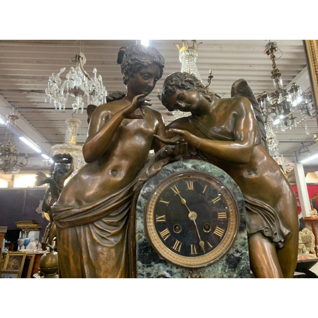 Antique French Mantel Clock in Bronze and Marble, 1850 For Sale - Image 4 of 11
