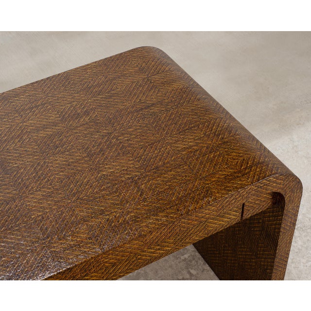 Karl Springer-Style Organic Modern Grasscloth Waterfall Desk For Sale - Image 11 of 18