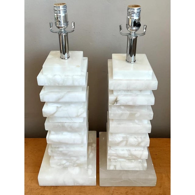Off-white Vintage Stacked Stone Table Lamps - Pair For Sale - Image 8 of 12