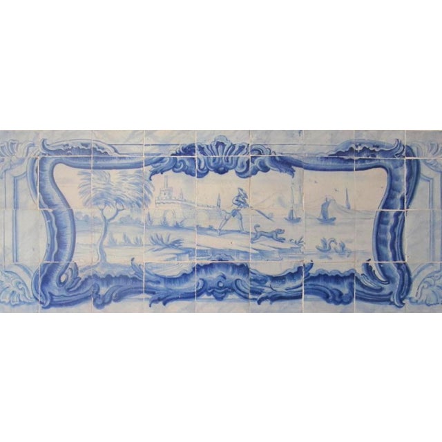 18th century Portuguese " Azulejos " Countryside Scene" Measures: 121cm x 49cm 36 tiles This panel is with the tiles...