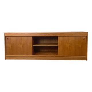 Vintage Scandinavian Modern Teak Credenza Media Cabinet With Sliding Doors For Sale