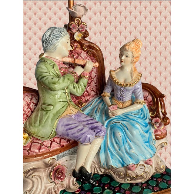 Mid-Century Capodimonte Porcelain Courting Couple Table Lamp For Sale - Image 11 of 12
