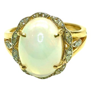 Bochic "Capri" Vintage White Opal & Diamond Ring Set In 18K Gold & Silver For Sale