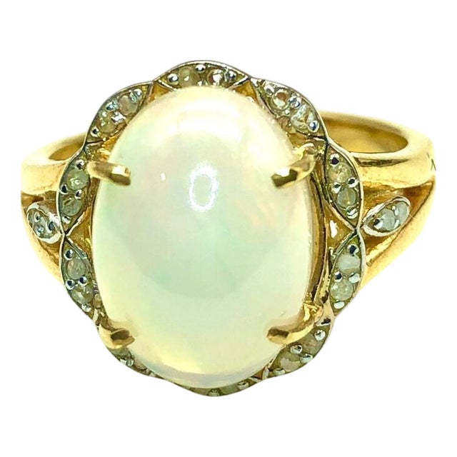 Bochic "Capri" Vintage White Opal & Diamond Ring Set In 18K Gold & Silver For Sale