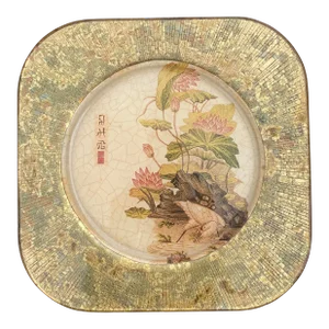 Vintage Lesley Roy Hand Made Decorator Reverse Painted Glass Plate