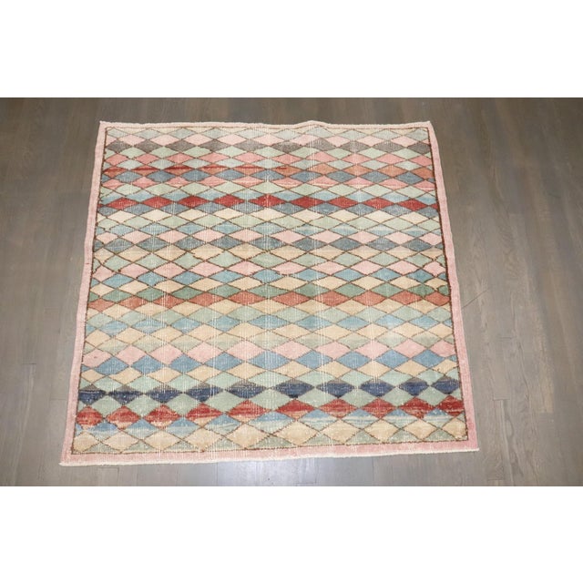 Mid 20th Century Square Turkish Deco Rug - 3'11" x 4'2" For Sale - Image 5 of 6
