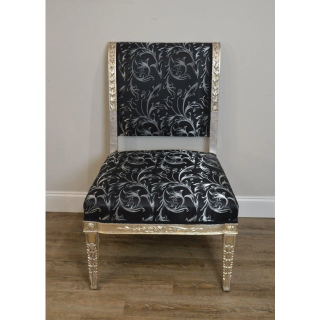 Traditional Silver Leaf French Regency Style Slipper Chair For Sale - Image 3 of 12