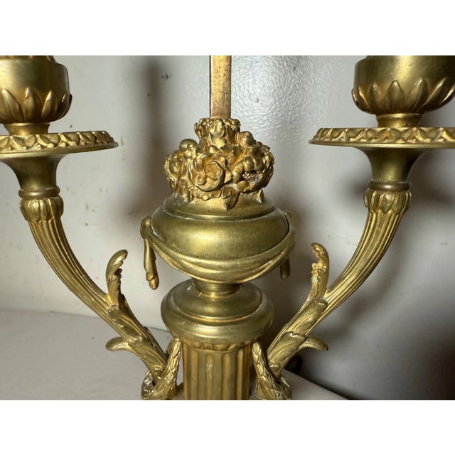Antique Ornate Dore Bronze Toleware 2 Arm French Bouilotte Electric Table Lamp For Sale - Image 13 of 17