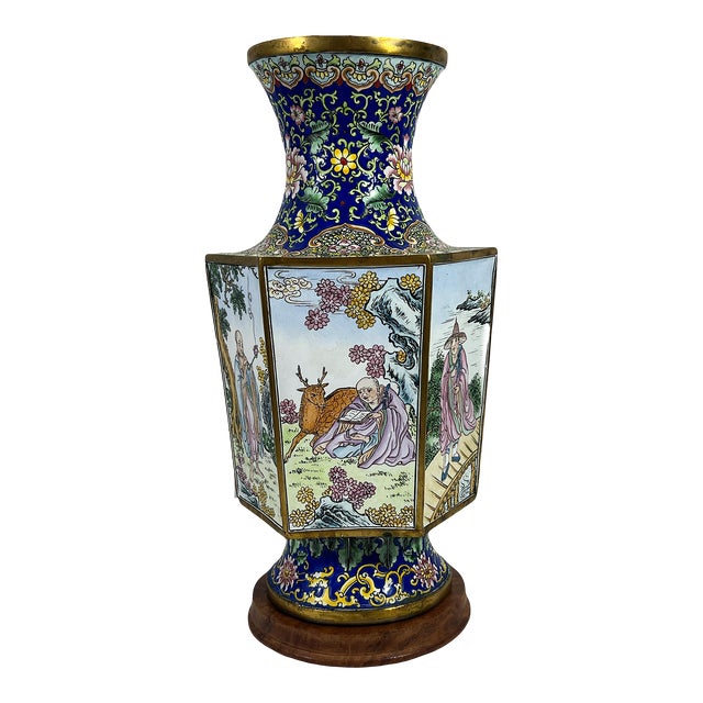 Vase Hexagonal Chinois Ancien Décoré Au Coq - Pièce Authentique - Objet De Décoration