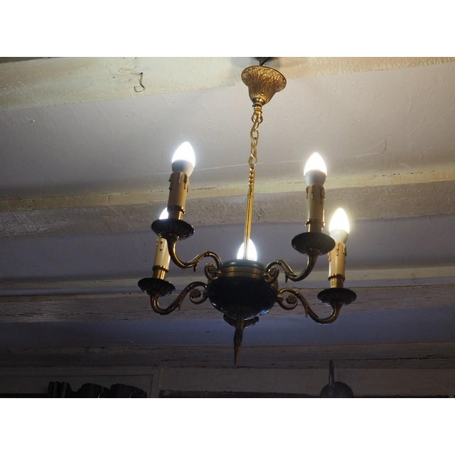 1950s Empire Style Bronze Chandelier with Green Lacquered Bowl, 1950s For Sale - Image 5 of 18