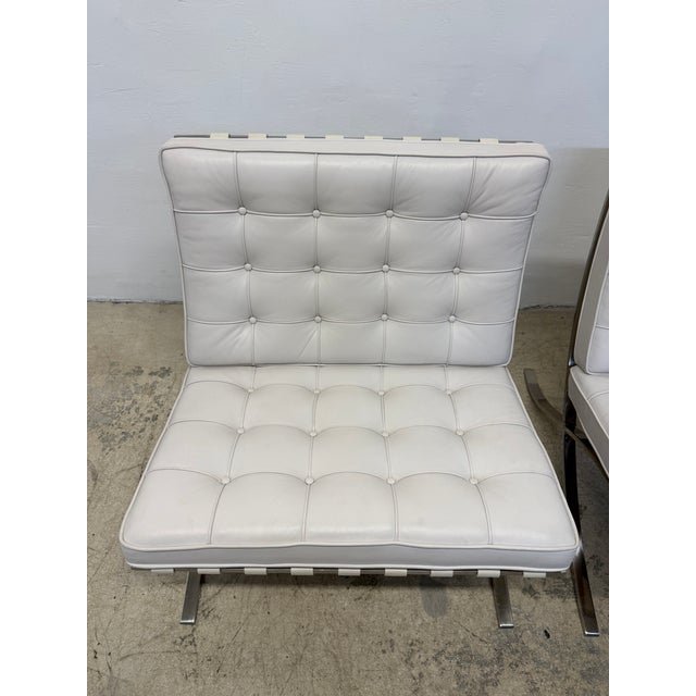Ludwig Mies Van Der Rohe White Leather Barcelona Chairs for Knoll - A Pair For Sale - Image 12 of 17