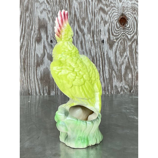 Vintage Mid-Century Modern Glazed Ceramic Cockatoo Vase For Sale - Image 9 of 11