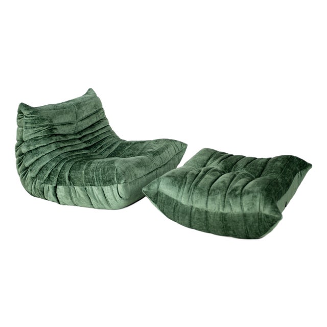 Togo Lounge Chair in Pistachio Boulcet Fabric by Michel Ducaroy for Ligne Roset, 1973, Set of 2 For Sale